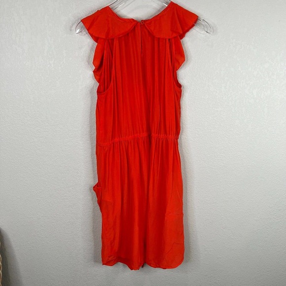 Rebecca Taylor Fit & Flare Dress Women's Orange Button Ruffle Sleeve Pullover - Picture 6 of 14